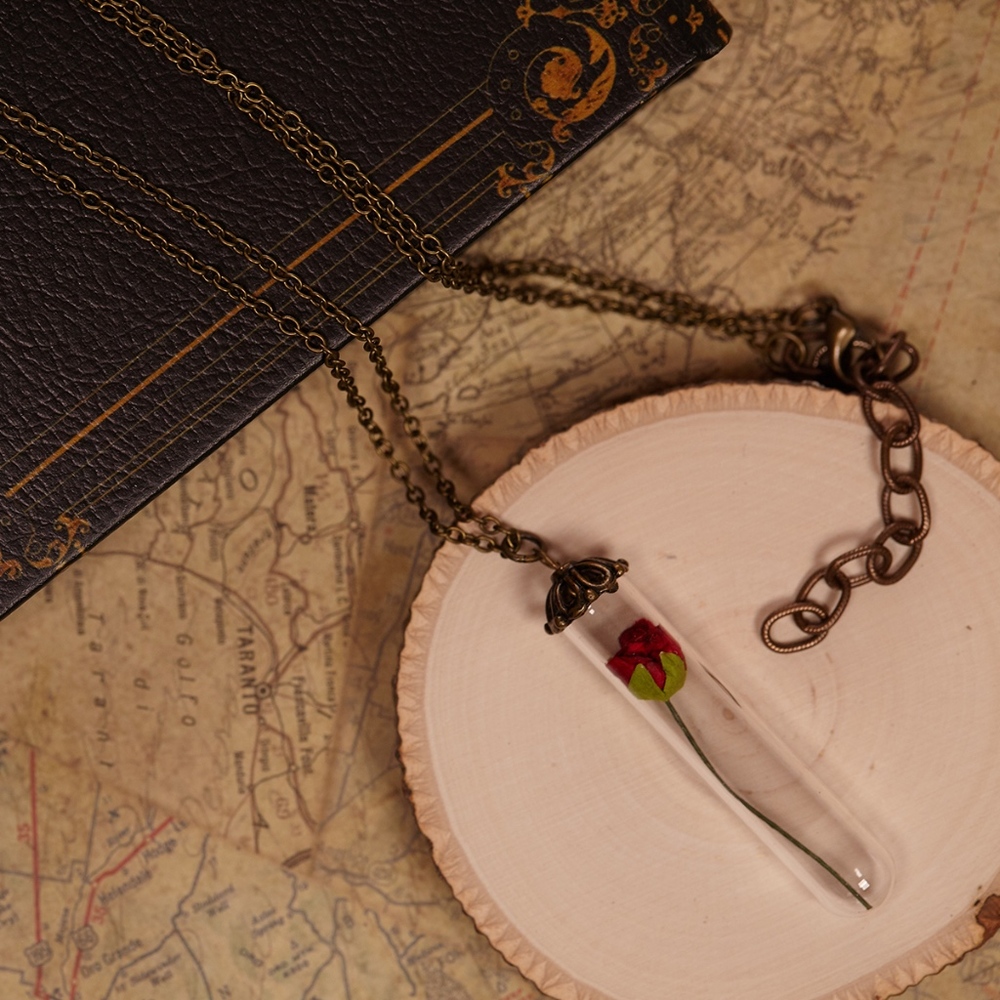Beauty and the Beast Rose Pendant Antique Necklace